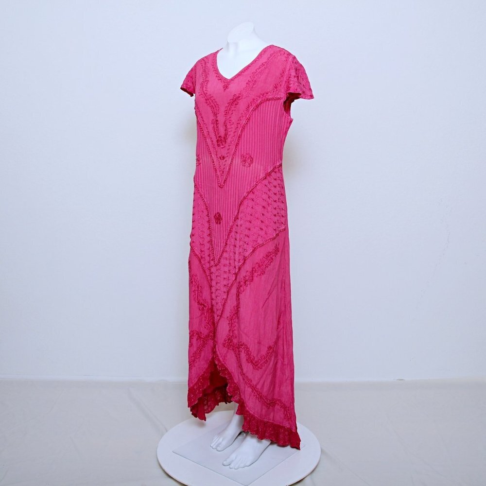 Papillon Los Angeles Embroidered V Neck Short Sleeve Ruffle Maxi Dress‎